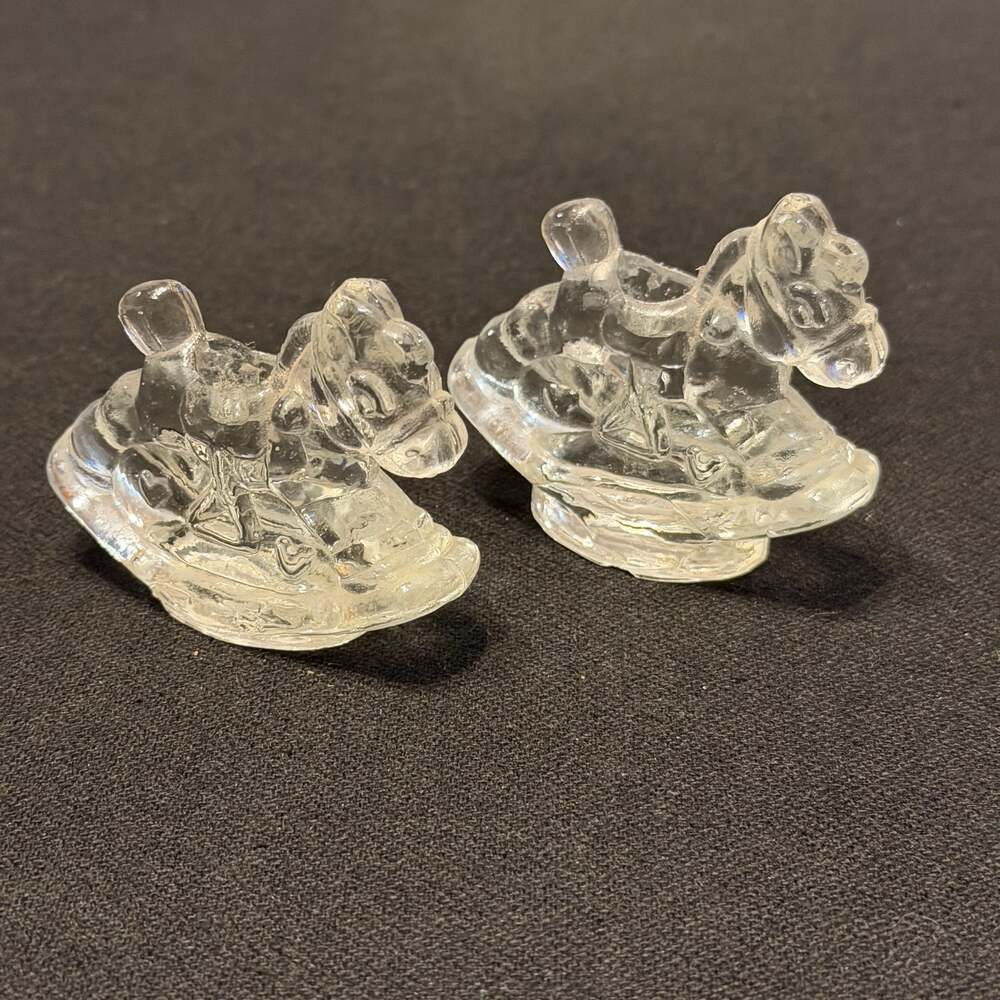 Vintage Biedermann Crystal Rocking Horses Birthday Candle Holders Cake Toppers